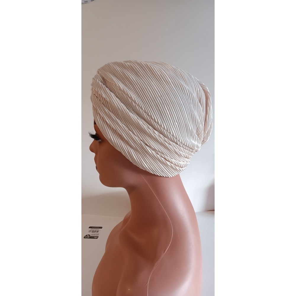 Tan Shimmer Pleated Front Twist Hijab Cap Modest Turban Headpiece - Picture 4 of 5